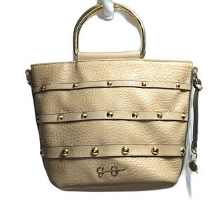 Jessica Simpson Lacey Small Satchel Crossbody Handbag Almond Brown Vegan Leather